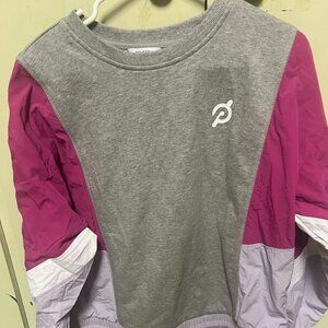 Peloton pink and grey sweatshirt/windbreaker with drawstring close